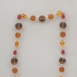 Vintage Czech silver link chain necklace transparent multicolor glass beads 15"