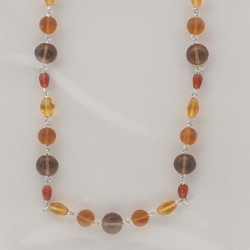 Vintage Czech silver link chain necklace transparent multicolor glass beads 15"