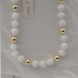 Vintage Czech necklace chunky white gold glass beads 16"