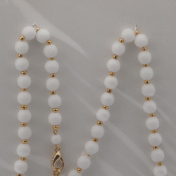 Vintage Czech necklace white gold glass beads 24"