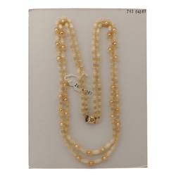 Vintage Czech 2 strand necklace light topaz satin atlas opaline pearl glass beads 26"