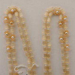 Vintage Czech 2 strand necklace light topaz satin atlas opaline pearl glass beads 26"