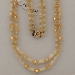 Vintage Czech 2 strand necklace light topaz satin atlas opaline pearl glass beads 26"