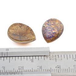 Lot (2) Czech vintage foil marble Dragons breath teardrop glass cabochons 18mm