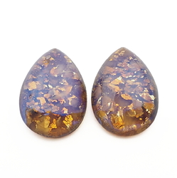 Lot (2) Czech vintage foil marble Dragons breath teardrop glass cabochons 18mm
