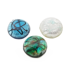 Lot (3) Czech antique foil lampwork glass cabochons 14mm