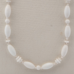 Vintage Czech necklace white clear oval rondelle glass beads 24"