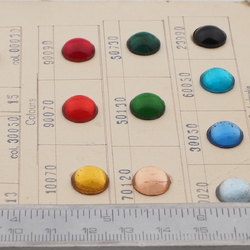 Sample card (18) Czech vintage transparent mirrored glass cabochons
