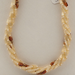 Vintage Czech 4 strand necklace yellow satin atlas marble glass beads