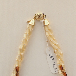 Vintage Czech 4 strand necklace yellow satin atlas marble glass beads