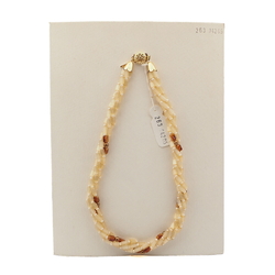 Vintage Czech 4 strand necklace yellow satin atlas marble glass beads
