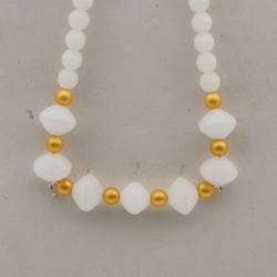Vintage Czech necklace translucent white matte gold glass beads