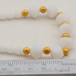 Vintage Czech necklace translucent white matte gold glass beads