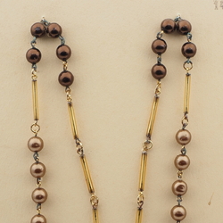 Vintage Czech link necklace metallic pearl round bugle glass beads 