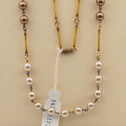 Vintage Czech link necklace metallic pearl round bugle glass beads 