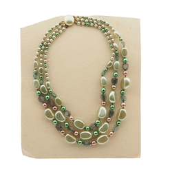 Vintage Czech 3 strand necklace pearl aventurine goldstone bicolor glass beads