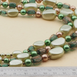 Vintage Czech 3 strand necklace pearl aventurine goldstone bicolor glass beads