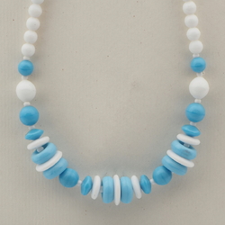 Vintage Czech necklace white blue round rondelle glass beads