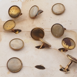 Card vintage Czech rolled gold pearl cuff link studs