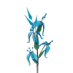 Czech lampwork glass bead turquoise blue flowers stem vase ornament
