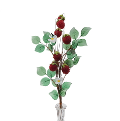 Czech lampwork glass bead alpine strawberry fruit and flowers stem vase ornament