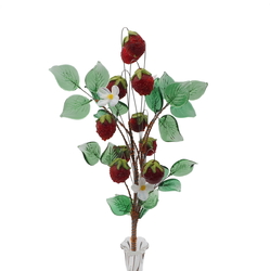 Czech lampwork glass bead alpine strawberry fruit and flowers stem vase ornament