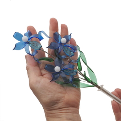 Czech lampwork glass bead blue tiger flowers stem vase ornament