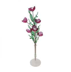 Czech lampwork glass bead fuchsia pink flower stem bouquet vase decoration ornament