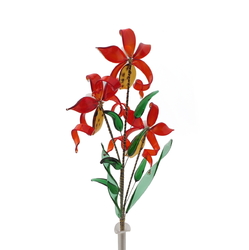 Czech lampwork glass bead red tiger flowers stem vase ornament