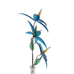 Czech lampwork glass bead blue topaz flowers stem vase ornament