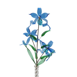 Czech lampwork glass bead blue flower stem decoration ornament