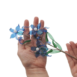 Czech lampwork glass bead blue flower stem decoration ornament