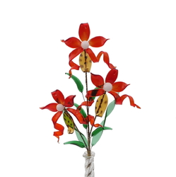 Czech lampwork glass bead red flower stem decoration ornament
