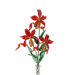 Czech lampwork glass bead red flower stem decoration ornament