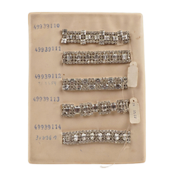 Vintage Czech rhinestone strass lace set glass 5 trims dress millinery dolls sample card 