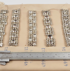 Vintage Czech rhinestone strass lace set glass 5 trims dress millinery dolls sample card 
