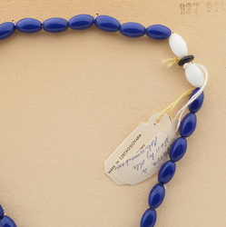 Vintage prayer bead strand Czech white blue glass beads green tassle