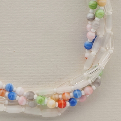 Vintage Czech 6 strand necklace satin atlas pastel marble glass beads 