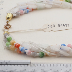 Vintage Czech 6 strand necklace satin atlas pastel marble glass beads 