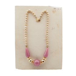 Vintage Czech necklace gold purple striped lampwork glass beads 