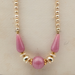 Vintage Czech necklace gold purple striped lampwork glass beads 