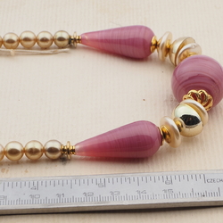 Vintage Czech necklace gold purple striped lampwork glass beads 