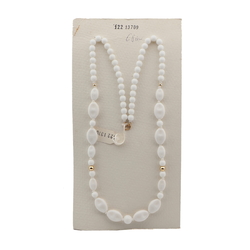 Vintage Czech necklace white oval round glass beads 27"