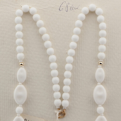 Vintage Czech necklace white oval round glass beads 27"