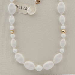 Vintage Czech necklace white oval round glass beads 27"