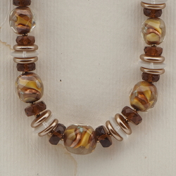 Vintage Czech necklace metallic topaz caramel lampwork glass beads 