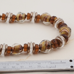 Vintage Czech necklace metallic topaz caramel lampwork glass beads 