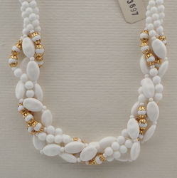 Vintage Czech 4 strand necklace white oval round glass beads 