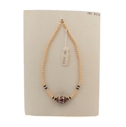 Vintage Czech necklace beige feather marble lampwork glass beads 