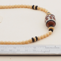 Vintage Czech necklace beige feather marble lampwork glass beads 